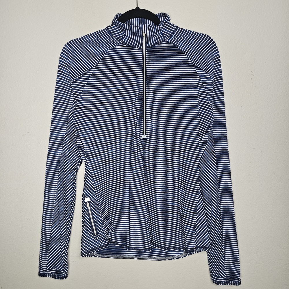 Athleta Running Wild Half Zip Pullover Womens Medium Blue White‎ Stripes #138096